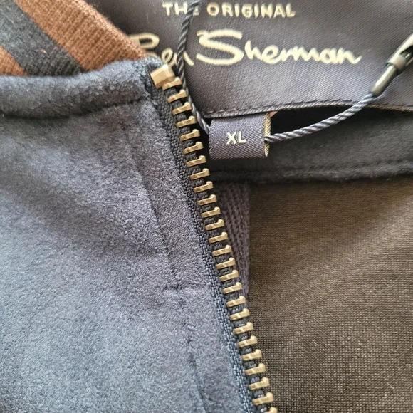 BEN SHERMAN Faux Suede Bomber Jacket Navy and Brown  Size: XL - Picture 6 of 7